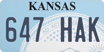 KS license plate 647HAK