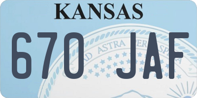 KS license plate 670JAF