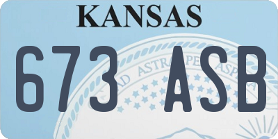 KS license plate 673ASB