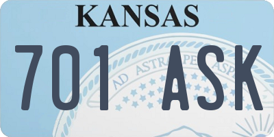 KS license plate 701ASK