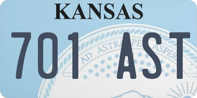 KS license plate 701AST