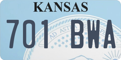 KS license plate 701BWA