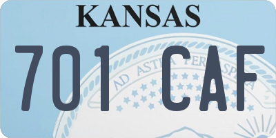 KS license plate 701CAF