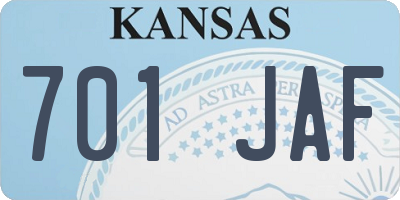 KS license plate 701JAF