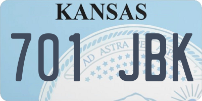 KS license plate 701JBK