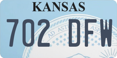 KS license plate 702DFW