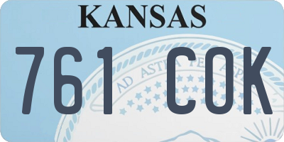 KS license plate 761COK