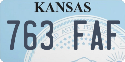 KS license plate 763FAF
