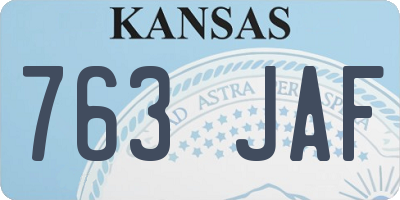 KS license plate 763JAF