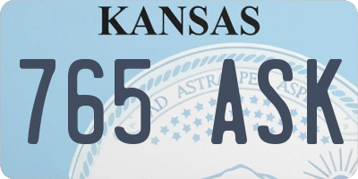 KS license plate 765ASK