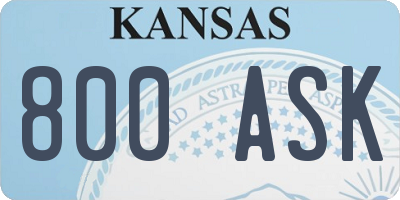 KS license plate 800ASK