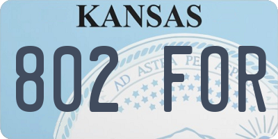 KS license plate 802FOR