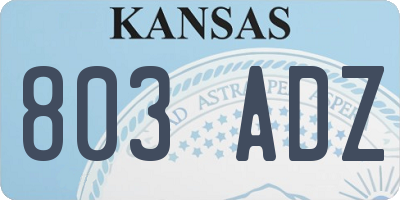 KS license plate 803ADZ