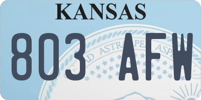 KS license plate 803AFW