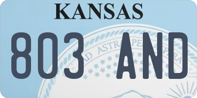 KS license plate 803AND