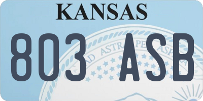 KS license plate 803ASB