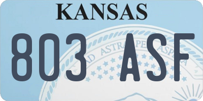KS license plate 803ASF