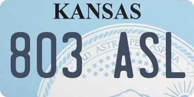 KS license plate 803ASL