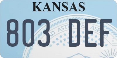 KS license plate 803DEF