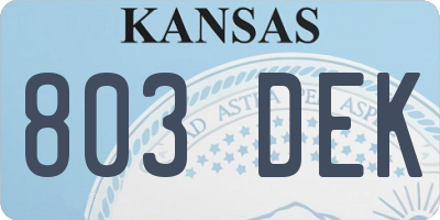KS license plate 803DEK