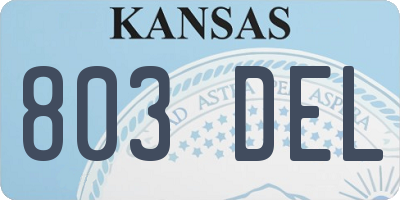 KS license plate 803DEL