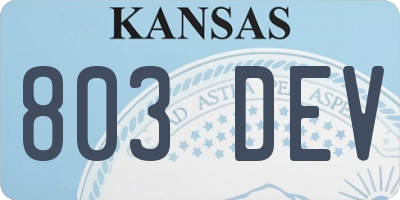KS license plate 803DEV