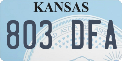 KS license plate 803DFA