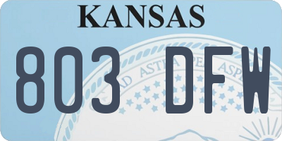 KS license plate 803DFW