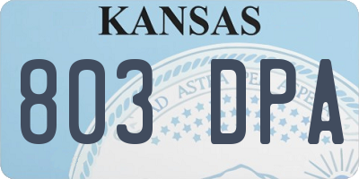 KS license plate 803DPA