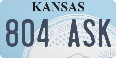 KS license plate 804ASK