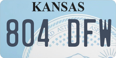 KS license plate 804DFW