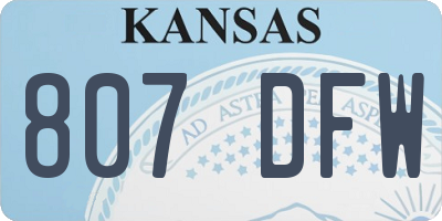 KS license plate 807DFW