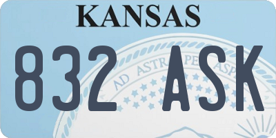 KS license plate 832ASK