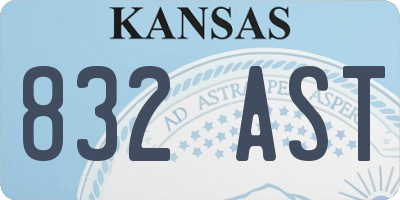 KS license plate 832AST