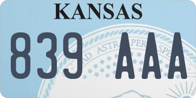 KS license plate 839AAA
