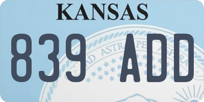 KS license plate 839ADD