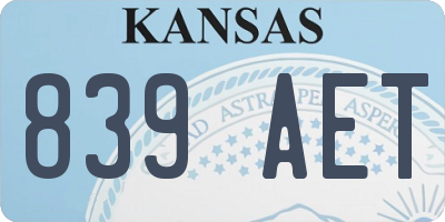 KS license plate 839AET