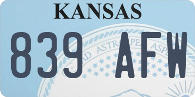 KS license plate 839AFW