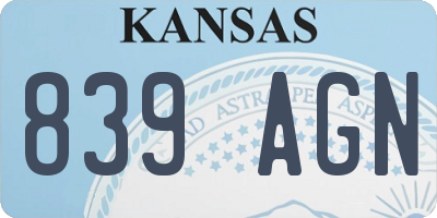 KS license plate 839AGN