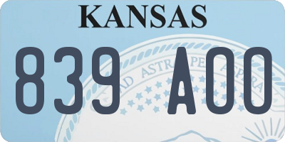 KS license plate 839AOO