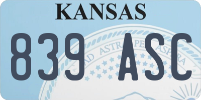 KS license plate 839ASC