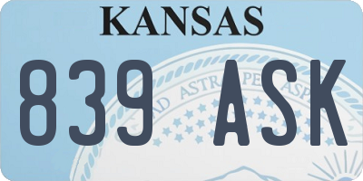 KS license plate 839ASK