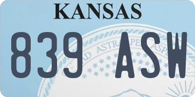 KS license plate 839ASW