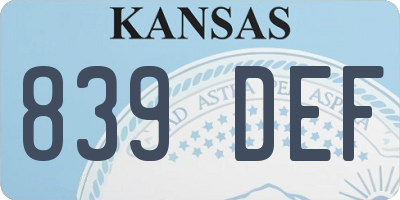 KS license plate 839DEF