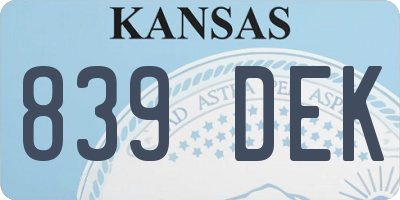 KS license plate 839DEK