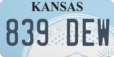 KS license plate 839DEW