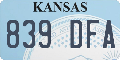 KS license plate 839DFA