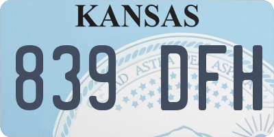 KS license plate 839DFH