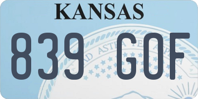 KS license plate 839GOF