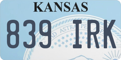 KS license plate 839IRK